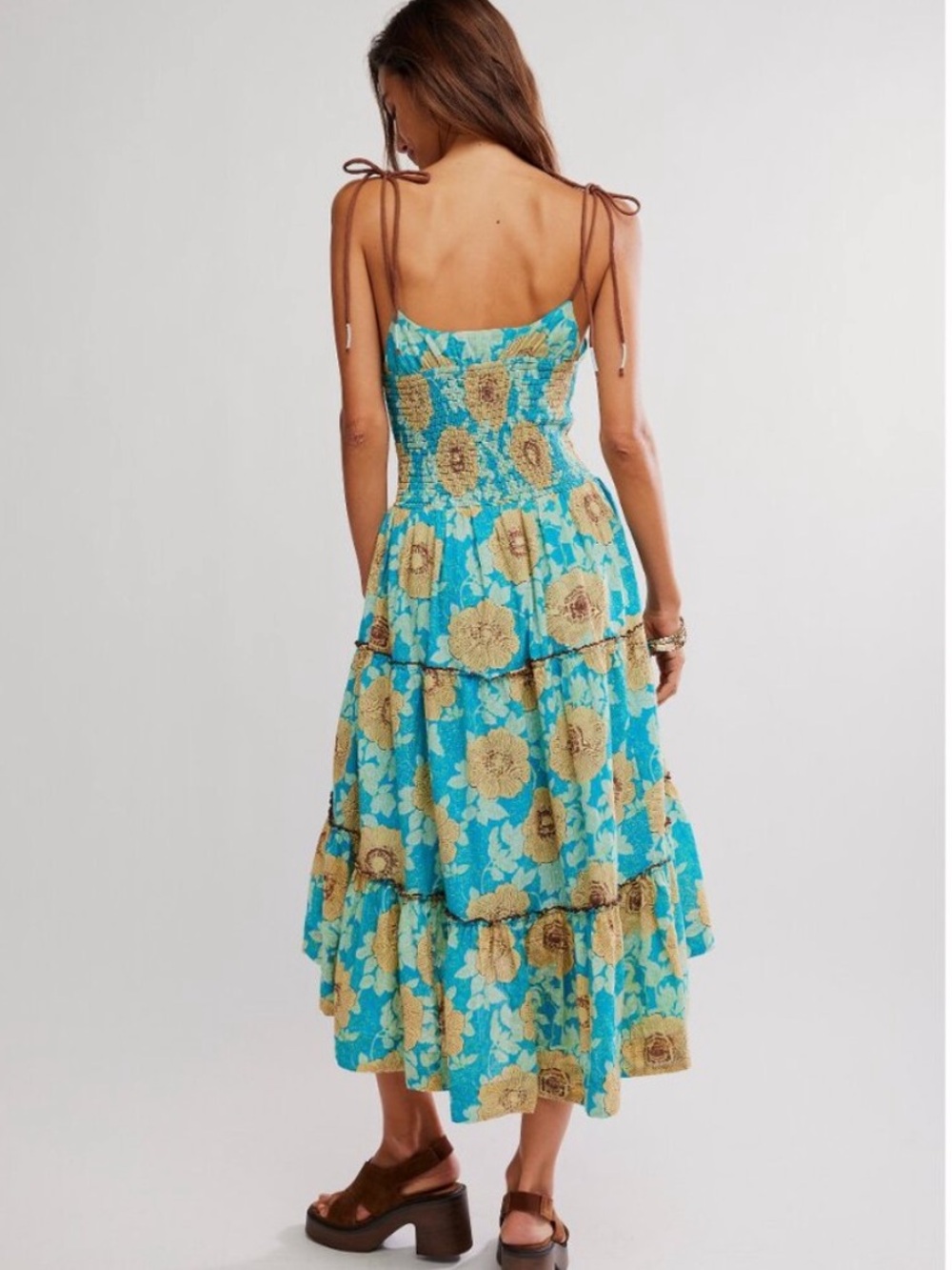 Free people Adriel Tie Strap Tiered Midi Dress NWT Size L - Picture 2 of 10